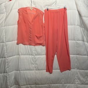 Vintage 90’s sheer coral Victoria Secret pajama set size small.